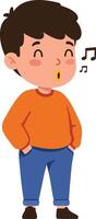 Boy Whistling and Standing with Hands in Pockets Wearing Orange Sweater and Blue Pants Illustration vector