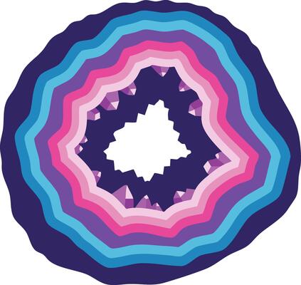 Colorful abstract geode rock slice with blue and pink layers illustration for design and decoration