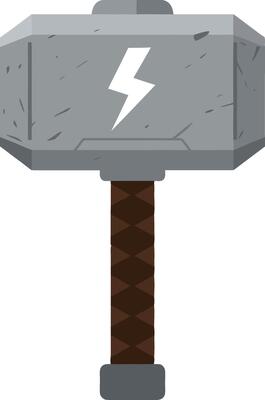 Hammer with lightning bolt symbol on stone head and brown handle illustration
