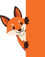 Fox peeking from behind orange vertical board with cute expression in illustration vector