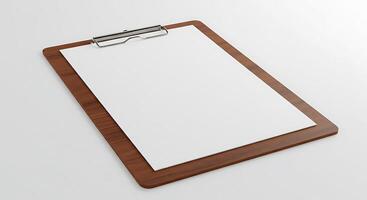 A clipboard with a blank sheet of paper on it photo