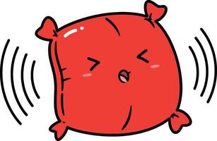 Red cartoon pillow with expressive face and motion lines illustration for fun and playful design elements vector