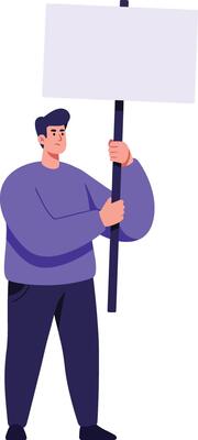 Man holding blank protest sign illustration with purple clothes and simple design