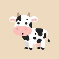 Cute dairy cow cartoon illustration with black and white spots in square format for children designs vector