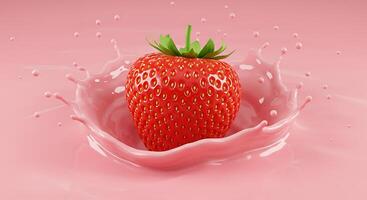 A strawberry is being splashed with pink liquid photo