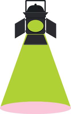 Stage lighting equipment with green spotlight beam illustration for event and theater lighting design