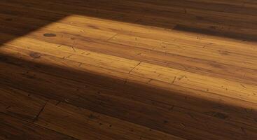 A wooden floor with sunlight shining on it photo