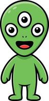 Green alien cartoon character with three eyes and happy expression illustration vector