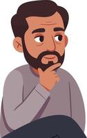 Bearded man sitting thoughtful with hand on chin illustration for contemplation and decision making concepts vector