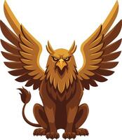 Griffin mythical creature with wings and fierce expression in brown and gold shades illustration vector