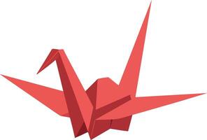 Red origami crane paper art illustration with sharp edges and clean design vector