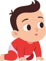 Baby boy crawling in red pajamas looking curious illustration of infant child exploring environment vector