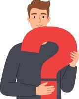 Man holding large red question mark symbol illustration for curiosity or inquiry concept vector