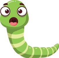 Cute green cartoon worm with expressive eyes and open mouth illustration in playful style vector