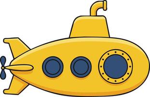 Yellow submarine illustration with portholes and propeller in side view design vector