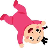 Baby in pink clothes lying on back with joyful expression illustration vector