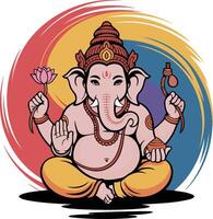 Meditative ganesha in colorful swirl background vector