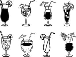Sets of different types of black and white Hand Drawn Illustration of Various Refreshing Drinks vector