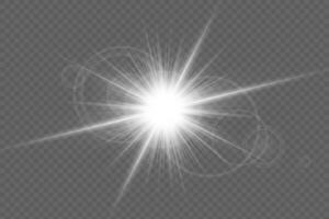 Abstract bright light burst with glow, radial rays and sparkle. Shiny sunbeam effect. Dynamic glare with bokeh, rainbow and lens flare. illustration. vector