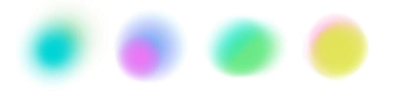 Gradient abstract background with vibrant colors blue, green, yellow, pink and red. Soft blur and neon glow. Fluid rounded shapes with grainy texture and geometric spots. Trendy Y2K aesthetic. vector