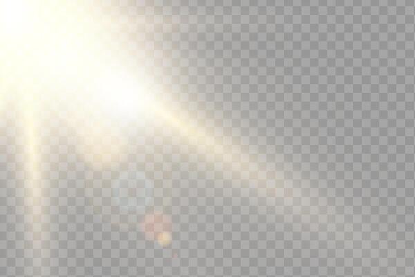Sunlight flare with glowing rays. Creating vibrant and magical atmosphere. Bright gold beams burst through clear sky. Perfect for summer or festive themes