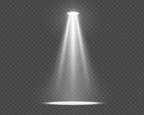 Bright spotlight beam on dark stage background. illustration with glow and transparent effect. Ideal for concert scenes, nightclub events or volumetric lighting designs.