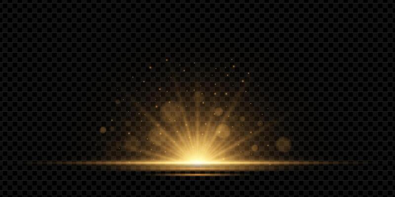 Golden glow with sparkling flare and radiant beams. Abstract bright light burst with magic shine and festive glitter. explosion of golden energy with starlight and sunlight effects.