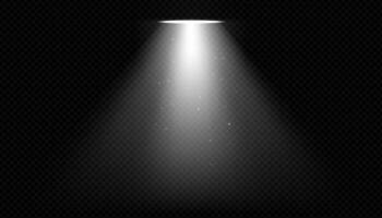 Bright stage spotlight beam on dark background. light ray with transparent glow and projector effect. Ideal for concert scenes, theater shows or party event designs. vector
