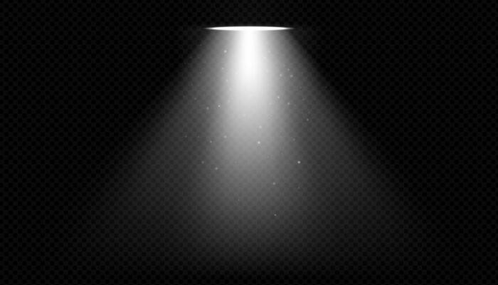 Bright stage spotlight beam on dark background. light ray with transparent glow and projector effect. Ideal for concert scenes, theater shows or party event designs.