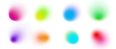 Gradient abstract background with vibrant colors blue, green, yellow, pink and red. Soft blur, neon glow and grainy texture. Fluid translucent shapes with ombre effect. Trendy Y2K aesthetic. vector