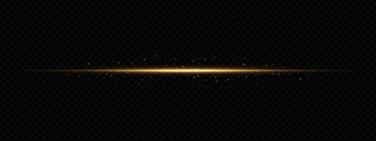 Golden light flare with laser beam and sparkling glow. Abstract background with shiny streaks, neon glare, and magic highlights. sparkle effect for festive, Christmas, or fantasy design. vector