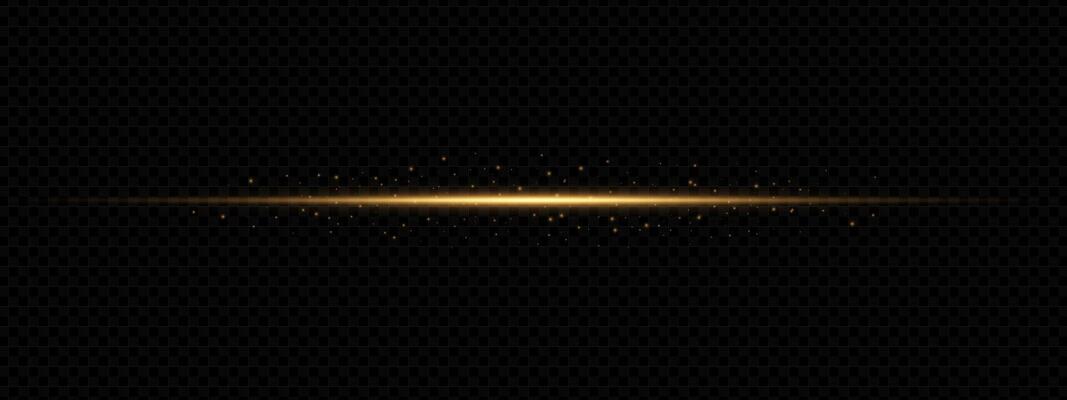 Golden light flare with laser beam and sparkling glow. Abstract background with shiny streaks, neon glare, and magic highlights. sparkle effect for festive, Christmas, or fantasy design.