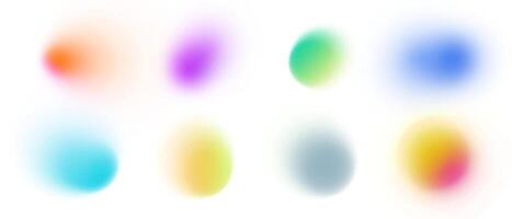 Gradient abstract background with vibrant colors blue, green, yellow, pink and red. Soft blur neon glow grainy texture. Fluid iridescent shapes with translucent modern geometric patterns. vector