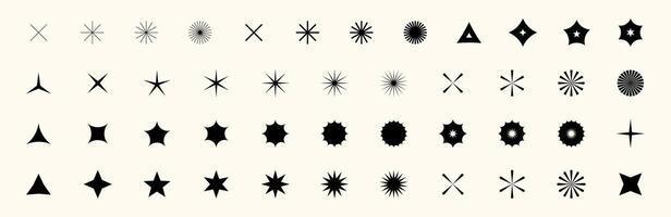 Shiny star icon set with sparkling light and glittering burst. Retro y2k elements with magic twinkle, abstract flare, and vintage glow. Perfect for festive decoration or graphic design. vector