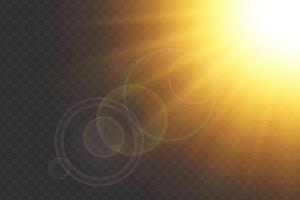Sunlight flare with bright rays and glowing effect. Shiny golden beam. Ideal for summer, nature or abstract backgrounds. illustration. vector