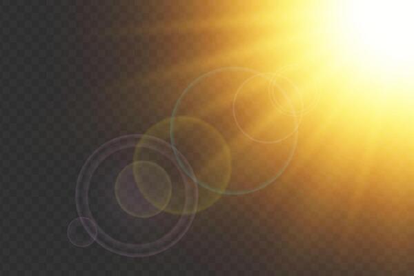 Sunlight flare with bright rays and glowing effect. Shiny golden beam. Ideal for summer, nature or abstract backgrounds. illustration.