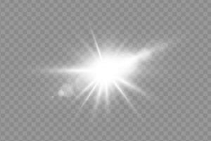 Bright sunburst with glowing rays and lens flare. Dynamic light effect with sparkles and bokeh. Ideal for vibrant, energetic, or cosmic designs. illustration. vector