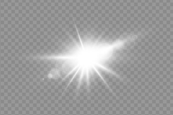 Bright sunburst with glowing rays and lens flare. Dynamic light effect with sparkles and bokeh. Ideal for vibrant, energetic, or cosmic designs. illustration.