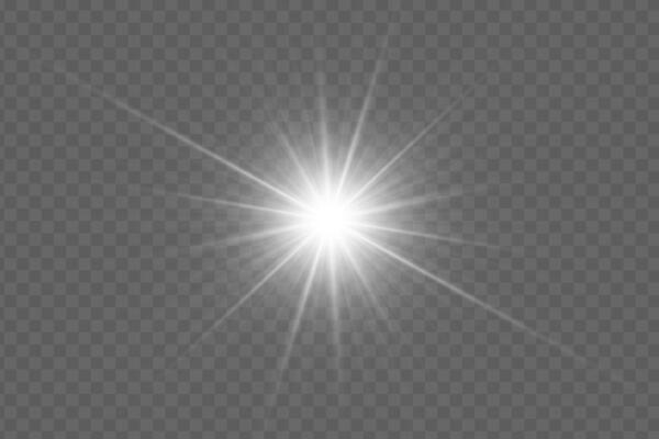 Bright light burst effect with radial glow. Abstract sunbeam with spark, shine and bokeh. Glowing glare. illustration for vibrant sunny designs.