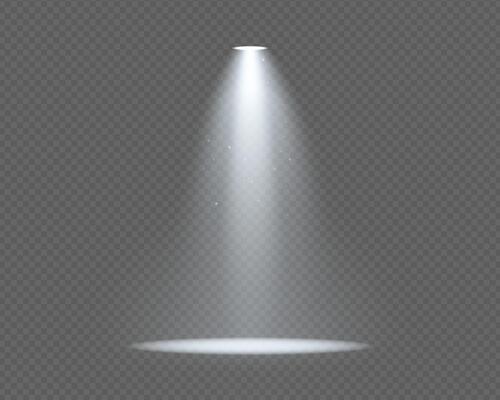 Spotlight beam on dark stage with glowing effect. illustration of bright light ray, projector glow, and transparent shine. Ideal for concert, theater, club, or festive scenes.