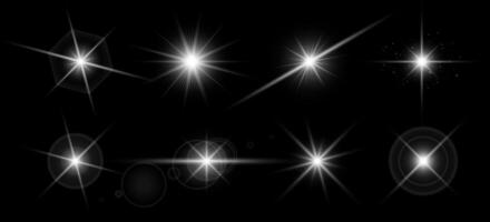 Glowing starburst with sparkling flare and radiant beams. Bright light effect with glitter, shine and sunray elements. Magical decorative design themes illustration vector
