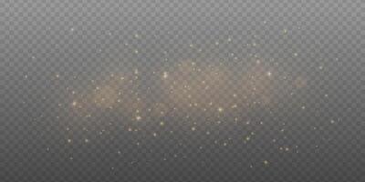 Golden glitter and light burst with sparkling star effect. Abstract festive background with shiny bokeh, magic glow and warm flare. dust particles and confetti for holiday or new year card. vector