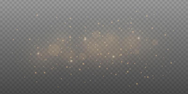 Golden glitter and light burst with sparkling star effect. Abstract festive background with shiny bokeh, magic glow and warm flare. dust particles and confetti for holiday or new year card.