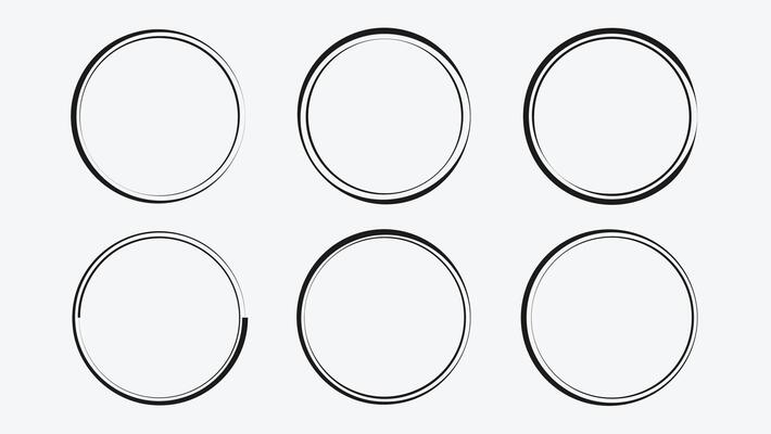 Set of Rough Lines Circles - Hand Drawn Rough Circle Outline