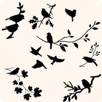 Bird Silhouette Collection on Branches with background cream vector