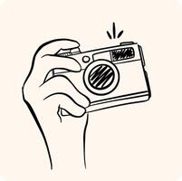Hand Holding Camera Sketch with background cream vector