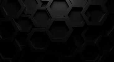Black hexagon background with many different shapes photo