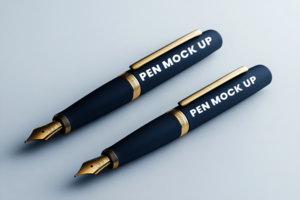 Realistic 3D render of pen mockup with branding and template features psd