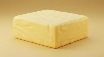 A cube of butter on a yellow background photo