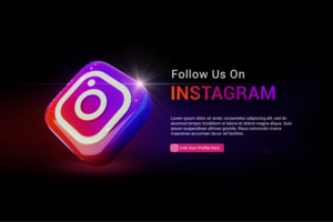 Dark Follow Us On Instagram Instagram Glossy 3d Render Web Banner psd